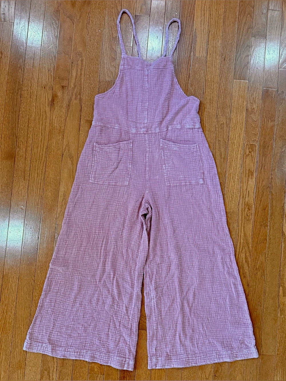 Easel Women’s Medium Cotton Gauze Wide Leg Overalls Jumpsuit Pale Pansy Boho